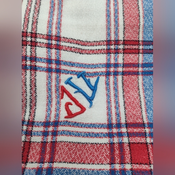 Vintage 1950s French Plaid Napkins Set 6 JV Monogram Red White Blue - Picture 2 of 5